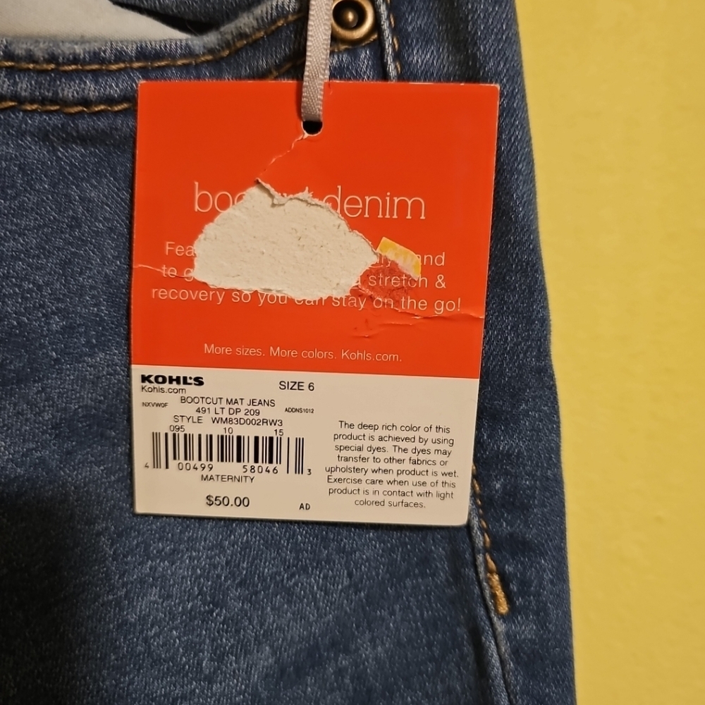 NWT A:Glow Maternity size 6 Bootcut Blue Jeans Full-Coverage Belly Band - Picture 3 of 9
